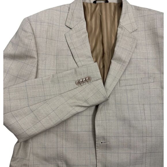 Vitarelli Italian Suit Blazer Jacket Checkered Blue Check on Tan Mens 44R *FLAW - Picture 11 of 11